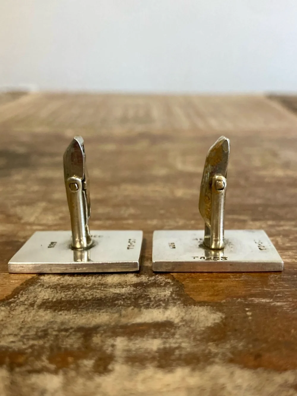 Vintage Taxco Modernist Sterling Silver Cufflinks – TD‑53 – Black Inlay – 24g